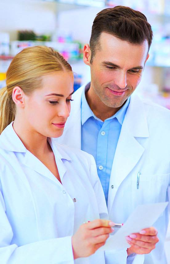 male and female pharmacists